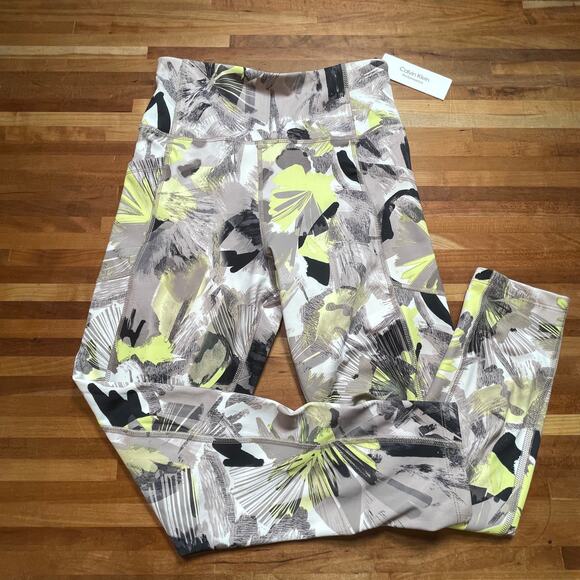 Calvin Klein Floral-Print 7/8 Leggings - Collage Floral Beige M - Picture 1 of 9